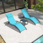 Purple Leaf Patio Chaise Lounge Set of 3 Outdoor Lounge Chair Beach Pool - Image 3