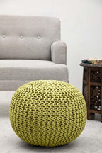 COTTON CRAFT - Hand Knitted Cable Style Dori Pouf - Green - Floor Ottoman - - Image 7