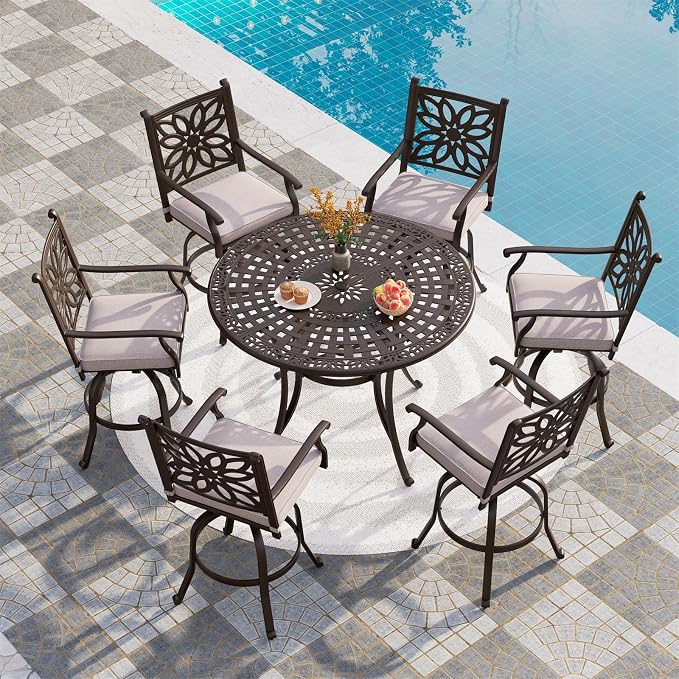 PHI VILLA Outdoor Swivel Bar Stools Set of 4, Cast Aluminum Patio Pub Height - Image 7
