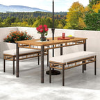 Tangkula 3 Pieces Wood Patio Dining Set, Outdoor PE Wicker Rectangular Acacia - Image 2