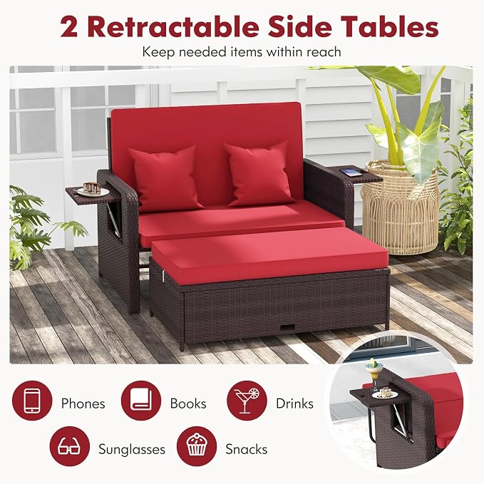 Nightcore Wicker Patio Outdoor Daybed, Outdoor Chaise Lounger w/ 4-Level - Image 6