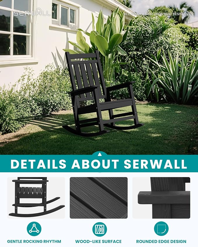 SERWALL HDPE Outdoor Rocking Chair Set of 8, Patio Rocking Chairs - Image 4