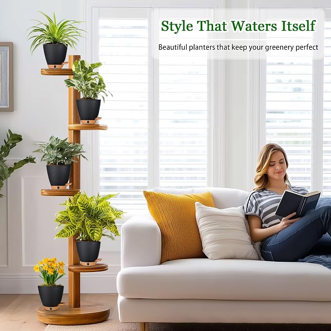 6 Inch Self Watering Pots for Indoor Plants – Small Plastic Planters - Image 2