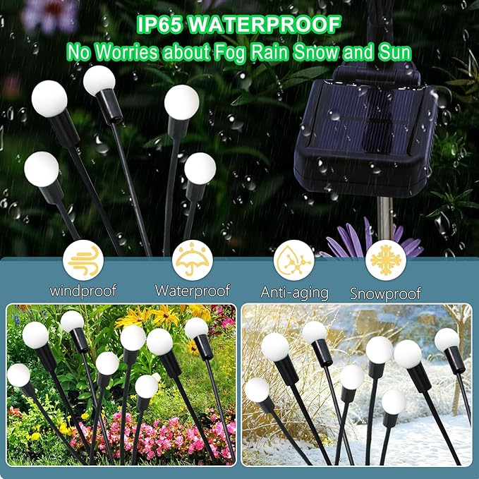 Kohlrabi Solar Garden Lights Outdoor, 6 Pack 60 LED Solar Purple Firefly Lights - Image 8