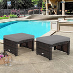 Tangkula 2 Pieces Patio Rattan Ottomans, All Weather Outdoor Footstool Footrest - Image 2
