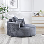 Oversized Round Chaise Longue Chair Indoor, Modern 55-inch Upholstered Chenille - Image 9