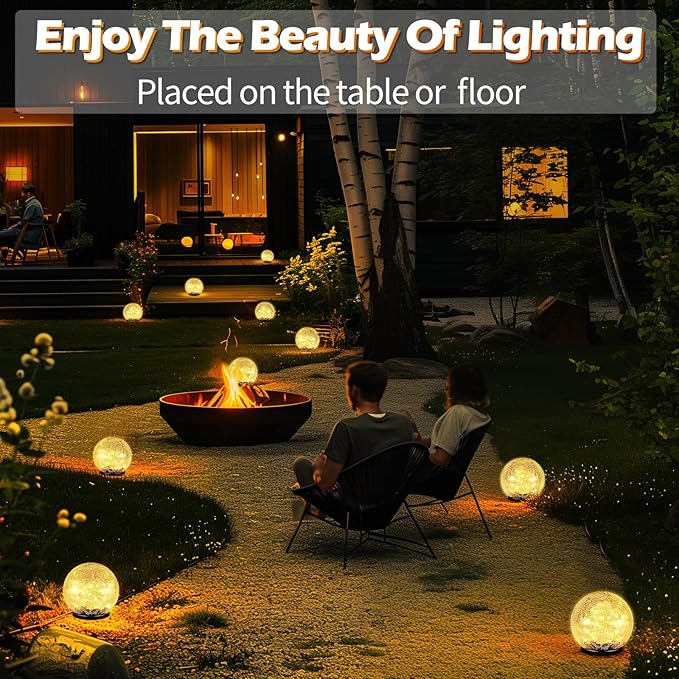 Coroor Garden Solar Ball Lights Outdoor Waterproof, 30 LED Cracked Glass Globe - Image 6