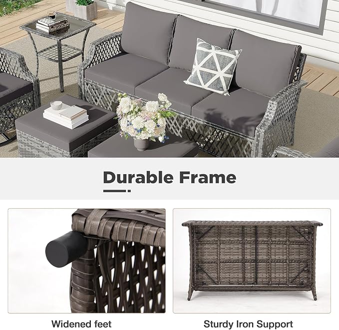 HOMREST 7 Piece Patio Furniture Set, Wicker Outdoor Conversation Set - Image 7
