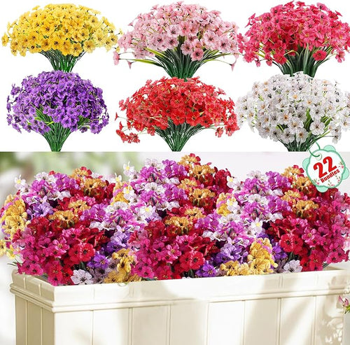 22 Pack Artificial Flowers for Outdoor Indoor Fake Plants, Faux Silk Flowers by Powbrace