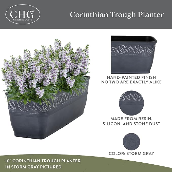 Classic Home and Garden Corinthian Rectangular Trough Window Box Planter - Image 2