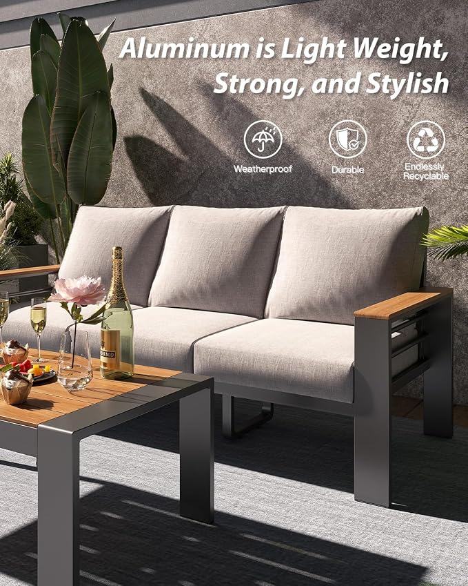 Aoxun Aluminum Outdoor Patio Furniture Set, 5 Seats Outdoor Sectional - Image 3