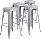 Flash Furniture Lily 4 Pack Commercial Grade 30" High Backless Silver Metal by FlashFurniture
