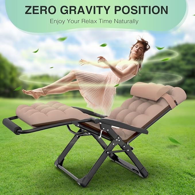 Suteck Oversized Zero Gravity Chair, 29In XL Lounge Chair w/Removable - Image 6