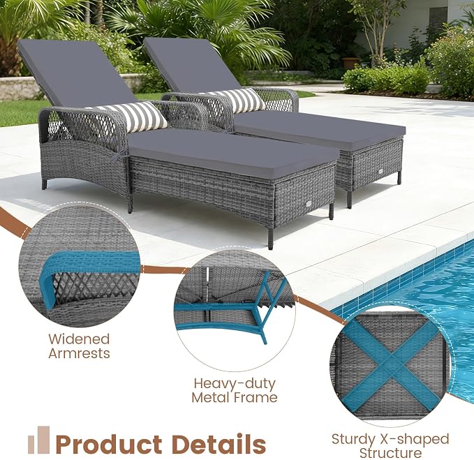 Tangkula Wicker Chaise Lounge Outdoor, Patio Rattan Reclining Chaise - Image 8
