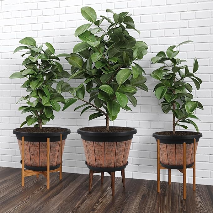 Quarut Large 4 Pack 14 inch Plant Pots, Whiskey Barrel Planters - Image 6