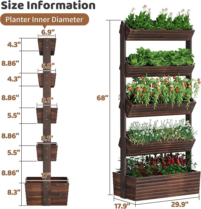 FILWH Wooden Raised Garden Bed Vertical Planter Box, Freestanding Plant Stand - Image 7