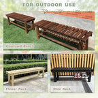 Outdoor Garden Bench, 3-Person Wood Patio Bench Weatherproof Outdoor Backless - Image 6