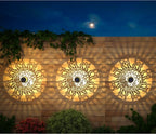 4 Pack Solar Fence Lights Metal Solar Powered Outdoor Wall Deck Lights Sun Moon - Image 2