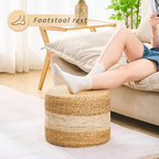 Handwoven Water Hyacinth Ottoman Pouf, Round Outdoor Footstool - Image 2
