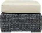 Modway Summon Wicker Rattan Outdoor Patio Sunbrella Square Ottoman in Canvas - Image 4