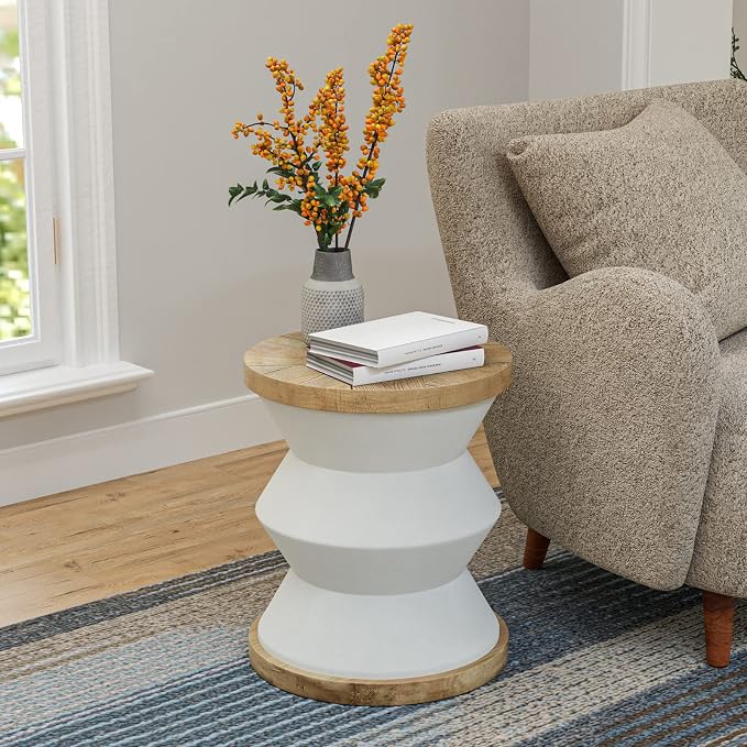 COSIEST Outdoor Side Table Set of 2, Round MgO Concrete Side Table, Patio End - Image 5