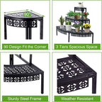 aboxoo 3 Tier Plant Stand Flower Pot Rack, Metal Stair-Step Style Corner Shelf - Image 4