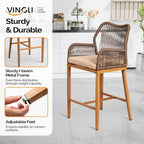 VINGLI Outdoor Counter Height Bar Stools Set of 2, Rattan Outdoor Barstools - Image 4