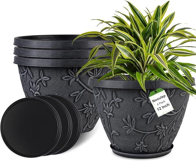4 Pack 12 Inch Large Flower Pots by Nooulap