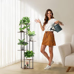 6 Tier Plant Stand Indoor Outdoor, Wood Metal Corner Shelf, Planter Shelf - Image 2