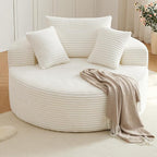 Oversized Round Chair Lounge Chaise Indoor, Upholstered Corduroy Deep Seat by Lakifun