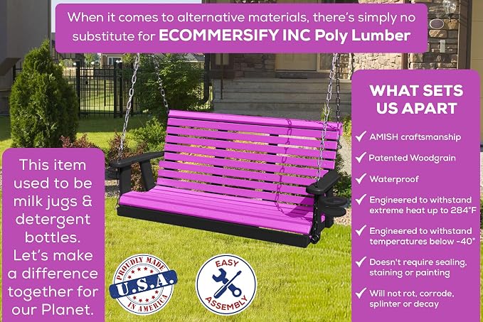 Poly Lumber Wood 5FT Porch Swing Amish Craftsmandship Made in USA HDPE - Image 3
