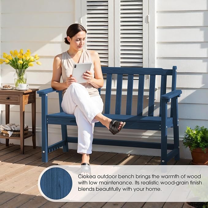 Ciokea 48" Outdoor Bench, HDPE Weatherproof Porch Bench, 2-Person Garden Benches - Image 5