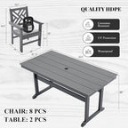 HDPE Outdoor Dining Set, 10-Piece Outdoor Table and Chairs Include 8 Dining - Image 3