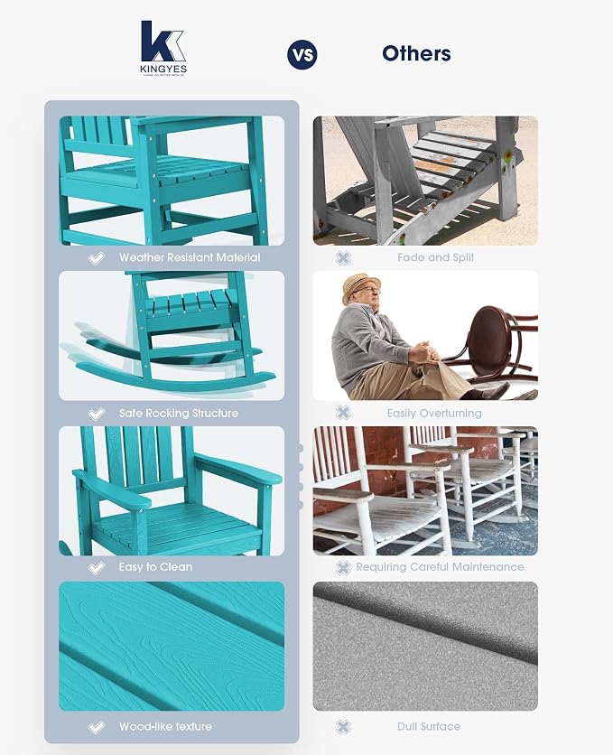 KINGYES Outdoor Rocking Chair Set of 2, High Density Polyethylene Patio Rocking - Image 5