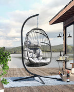 FREDEES Egg Swing Chair with Stand, Outdoor Hanging Egg Chair with Cushion - Image 3