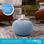 BIRDROCK HOME Round Pouf Ottoman | Cotton Braided Foot Stool - Image 4