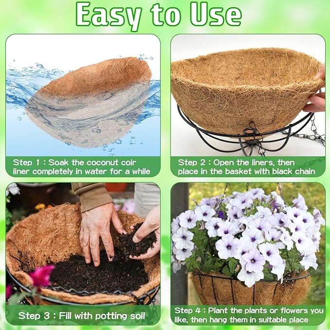 ZeeDix 12 Inch Hanging Baskets for Plants, 2 Pack Metal Round Hanging Planter - Image 3