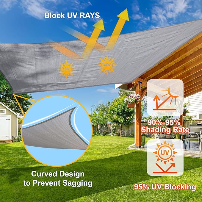 SUNLAX Sun Shade Sail 8' x 8' Silver Grey Square Canopy Sail Shade Cover UV - Image 4