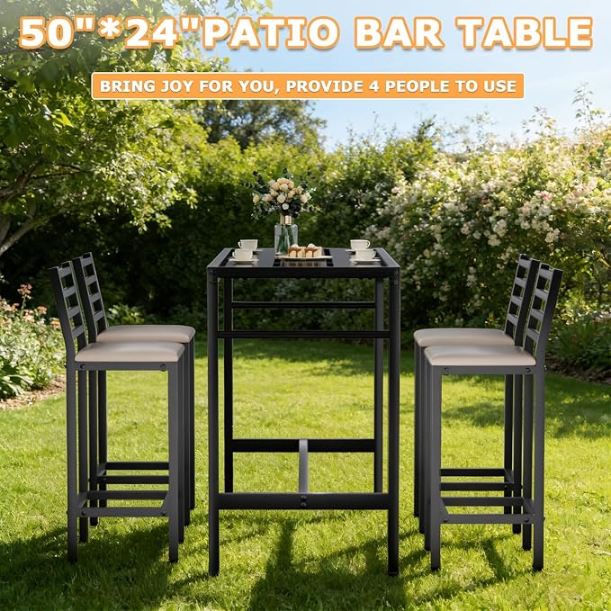 5 Piece Outdoor Patio Bar Set, 4 Cushioned 41" Bar Stools Modern Metal Outdoor - Image 4