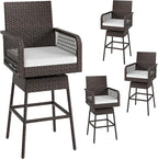 ORALNER Outdoor Wicker Swivel Bar Stools Set of 4, Footrest & Seat Cushion by ORALNER