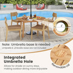 Tangkula 5 Pieces Wood Round Patio Dining Set, Outdoor Acacia Table and Chairs - Image 4