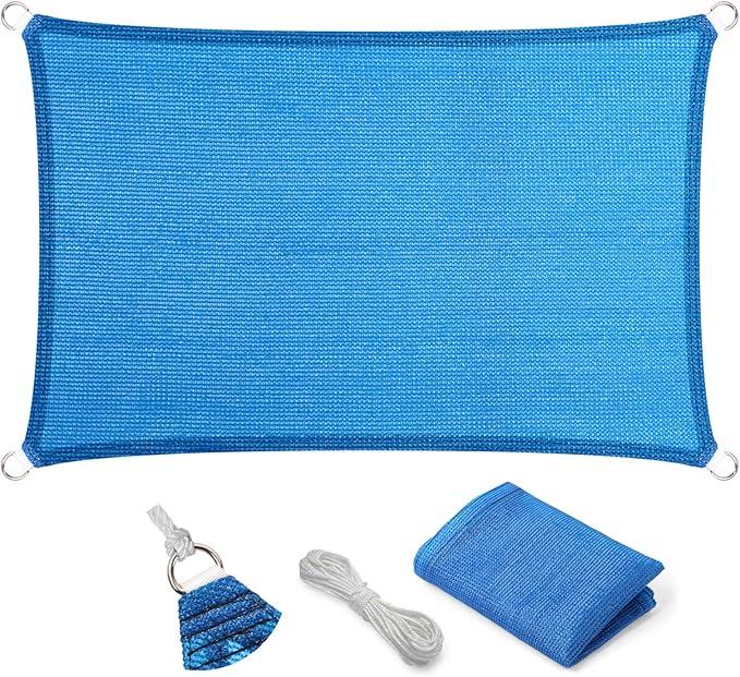 Eden's Decor Straight Flat-Edged Sun Shade Sail Rectangular 9' x 11' Blue by EdensDecorInc