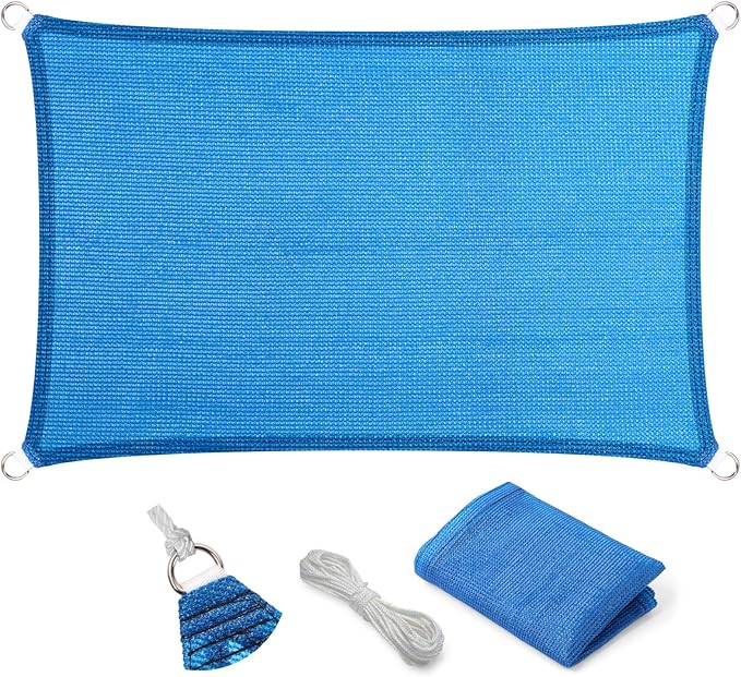 Eden's Decor Straight Flat-Edged Sun Shade Sail Rectangular 9' x 15' Blue by EdensDecorInc
