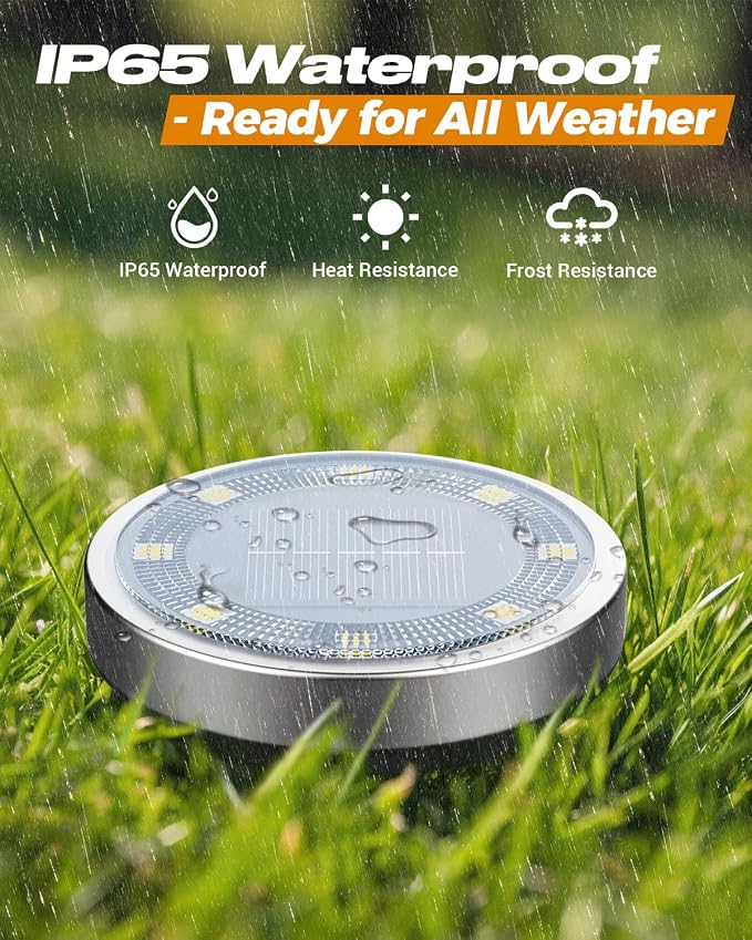 btfarm 2 Pack Solar Lights Outdoor, 8 LED Solar Ground Lights IP65 Waterproof - Image 3