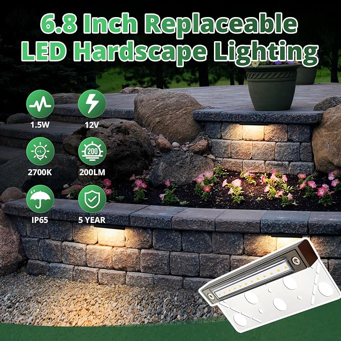 GKOLED 4-Pack Replaceable 6.8" LED Hardscape Lights, Low Voltage Retaining Wall - Image 4