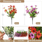 Artificial Flowers Faux Plants Outdoor Fake Flowers Spring Decor, 12 Bundles - Image 3