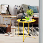 Garden 4 you End Table 2 PCS Metal Side Table Yellow Round Folding Tray Cyan - Image 10