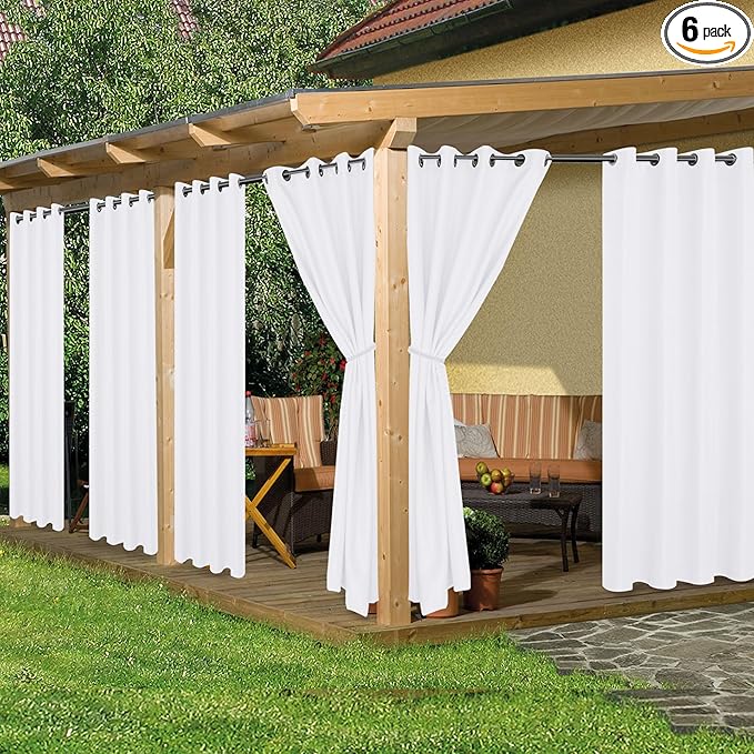 HolidayIdeas Outdoor Curtains for Patio Waterproof, 6 Panels by HolidayIdeas