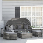 Outsunny 4-Piece Outdoor Rattan Furniture Set, Round Convertible Patio Daybed - Image 2