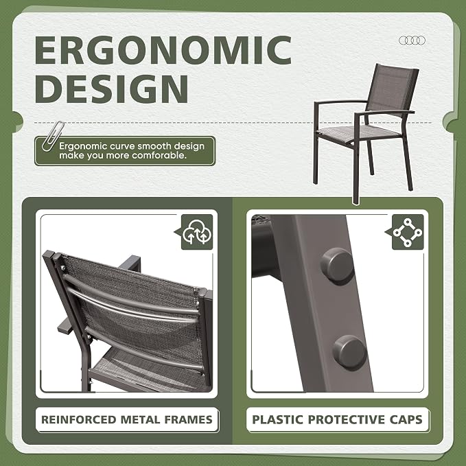 Flamaker Patio Chairs Textilene Outdoor Chairs Set of 6 Stackable Dining Chair - Image 4
